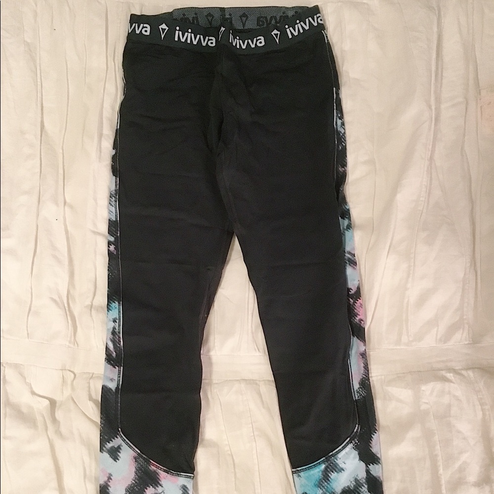 Ivivva long black leggings with colorful sides